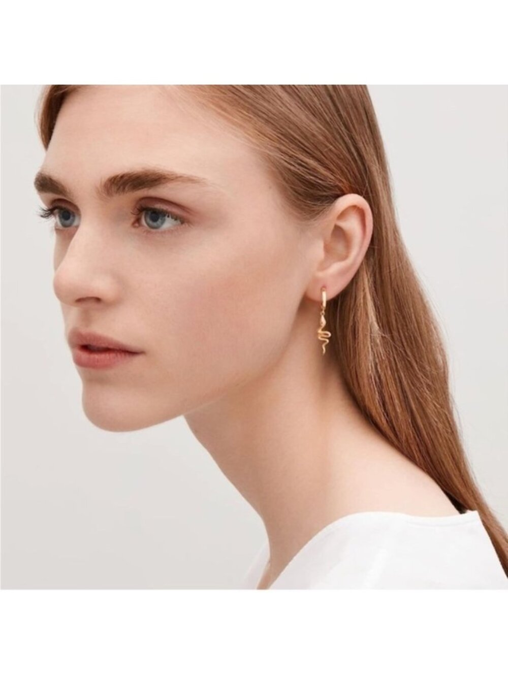 GOLD 14k Gold Plated Hoop Snake Earrings - Picture 2 of 4